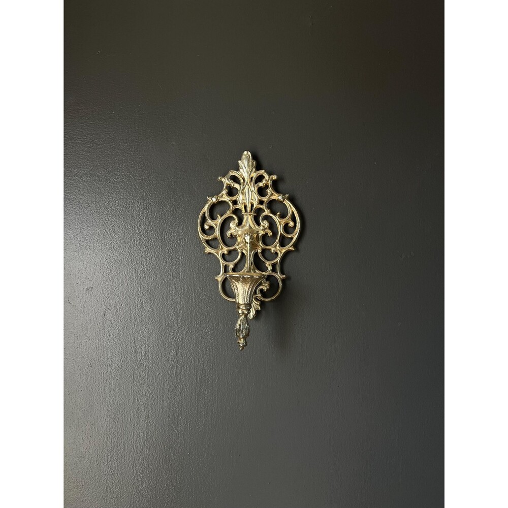 Vintage Ornate Brass Wall Candle Sconce